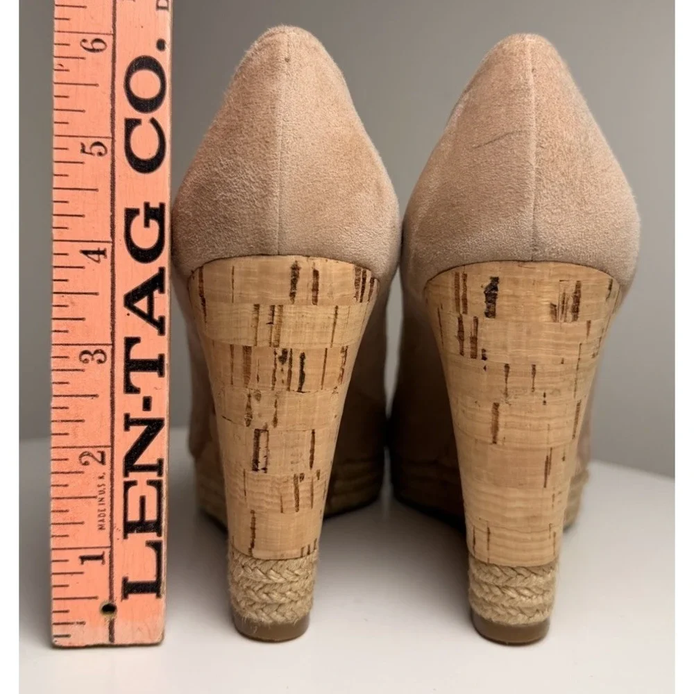 Authentic Prada 3KZ033 Nude Suede Cork Espadrille Wedge‎ Heels EU 38 US 7.5 8